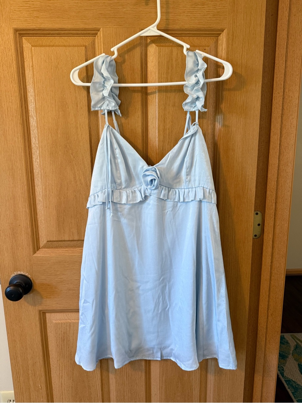 Wild Fable Light Blue Ruffle Strap Satin Babydoll Dress